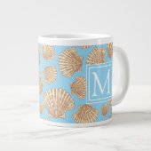 stijl Seashell Patroon | Voeg je Initiaal toe Grote Koffiekop (Voorkant rechts)
