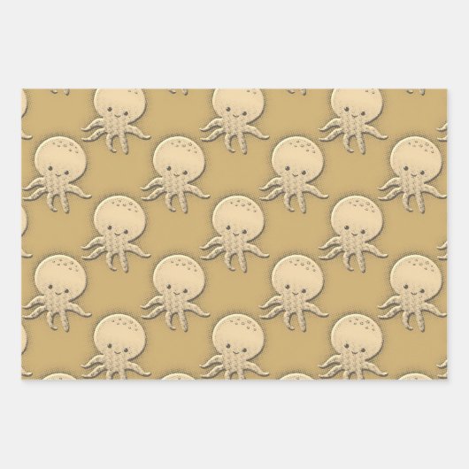stijl Sepia Baby Octopus Patroon Inpakpapier Vel (Voorkant 2)