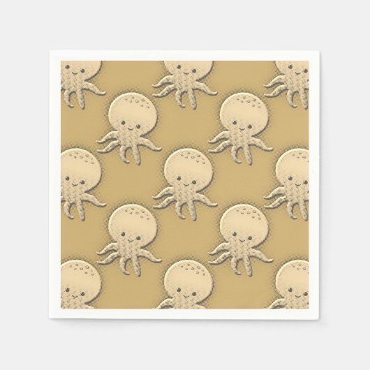  stijl Sepia Baby Octopus Patroon Servet (Voorkant)