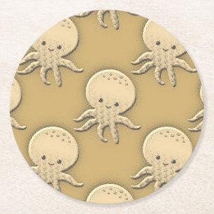  stijl Sepia Baby Octopus Ronde Kartonnen Onderzetter