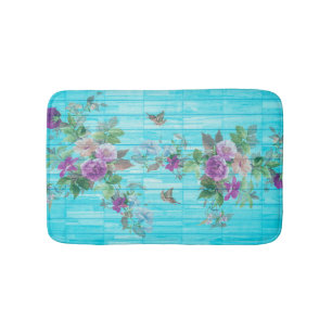 stijl Shabby Chic Florals op blauw Badmat