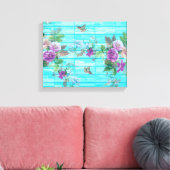  stijl Shabby Chic Florals op blauw Canvas Afdruk (Insitu (Woonkamer))