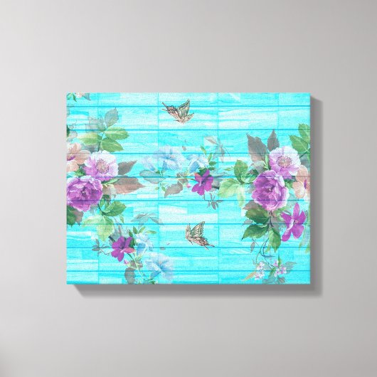  stijl Shabby Chic Florals op blauw Canvas Afdruk (Voorkant)