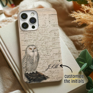  stijl Snowy Owl Paper Script Monogrammed iPhone 13 Hoesje