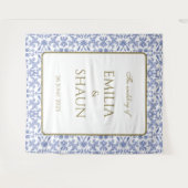 -stijl Stoffig Blauw en Wit Bruiloft Wandkleed (Voorkant (horizontaal))