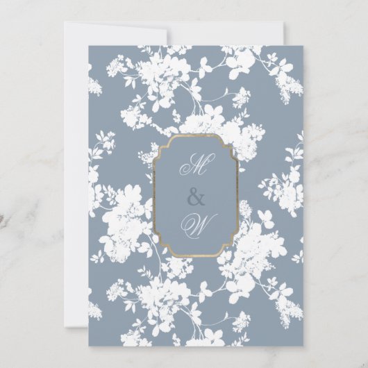 Stijl Stoffig Blauw Goud Wit Bloemen Bruiloft Kaart (Achterkant)