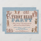  stijl Teddy Bear Party - Uitnodiging blauw (Voorkant / Achterkant)