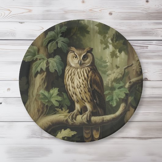 stijl uil in betoverd bos papieren bordje