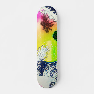 Stijl van de 80s De grote golf en palmbomen Skateboard