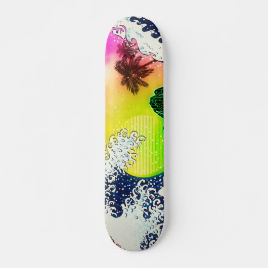 Stijl van de 80s De grote golf en palmbomen Skateboard (Voorkant)