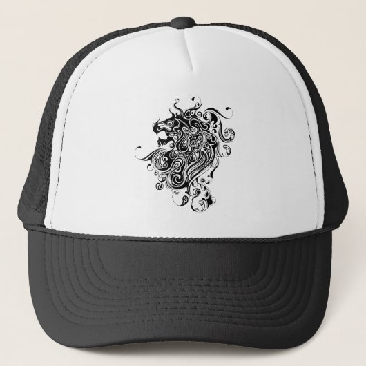 Stijl van zwart-wit leeuwenkop-Tattoo Trucker Pet (Voorkant)