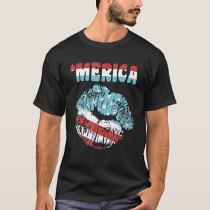 stijl verontruste Amerikaanse vlag kiss lippen 4 T-shirt