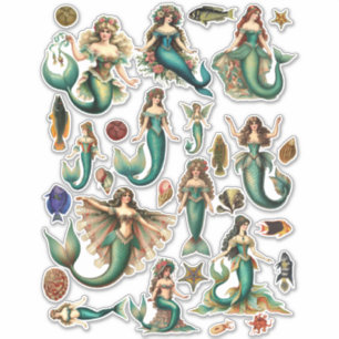 Stijl Victoriaans zeemeerminnen sealife art Sticker