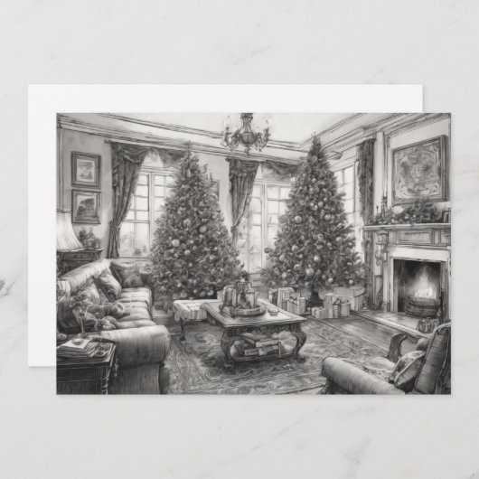 stijl woonkamer met kerstboom feestdagenkaart (Voorkant / Achterkant)