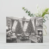 stijl woonkamer met kerstboom feestdagenkaart (Staand voorkant)