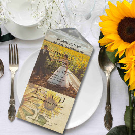  stijl zonnebloem gele crème foto all in one uitnodiging