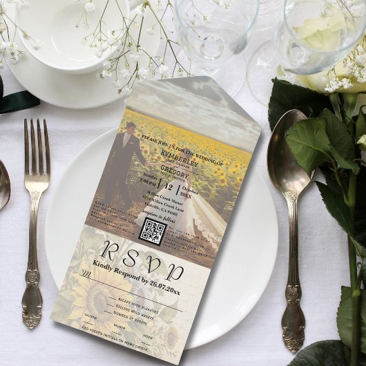 stijl zonnebloem QR code foto Afbeelding All In One Uitnodiging