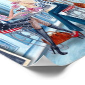 Stijlblauw en rood thee in Parijs illustratie Poster (Hoek)