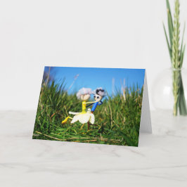 Stijldansende Fubby's in Narcissen jurk. Bedankkaart