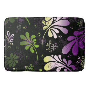 Stijlgevende bladeren en bloemen op zwarte achterg badmat