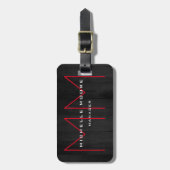 Stijlgrijs rood monogram modern bagagelabel (Voorkant verticaal)
