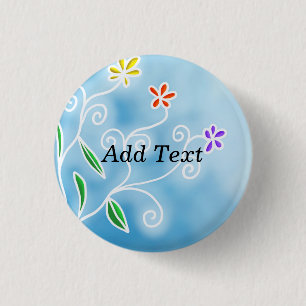 Stijlistisch blauw en wit Floral ontwerp, Sjabloon Ronde Button 3,2 Cm