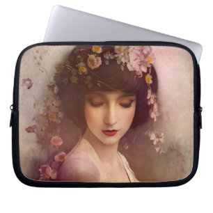  stijlportret van mooie Florale vrouw Laptop Sleeve