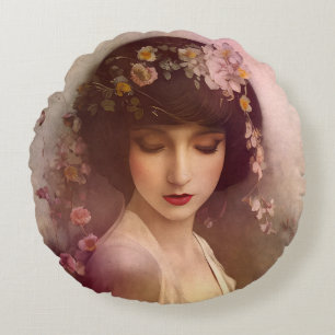  stijlportret van mooie Florale vrouw Rond Kussen
