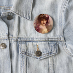 stijlportret van mooie Florale vrouw Ronde Button 5,7 Cm