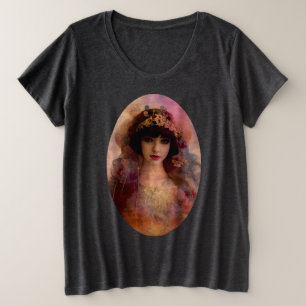 stijlportret van mooie vrouw in roze grote maat t-shirt