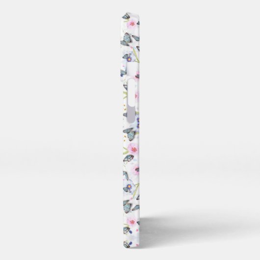 Stijlroze bloem Blauwe vlinder Elegant patroon iPhone Hoesje (Linkerkant)