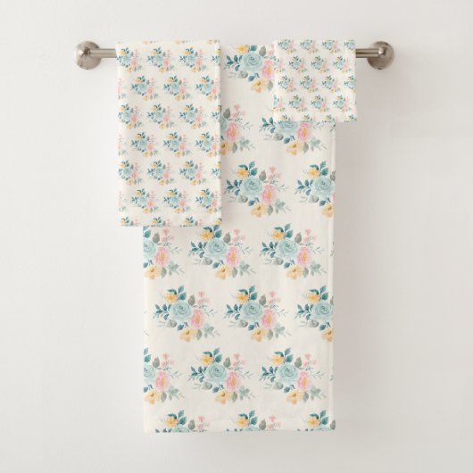 Stijlroze en blauwe ventilator Bouquet Bad Handdoek (Insitu)