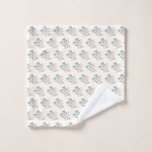 Stijlroze en blauwe ventilator Bouquet Bad Handdoek (Wasdoekje)