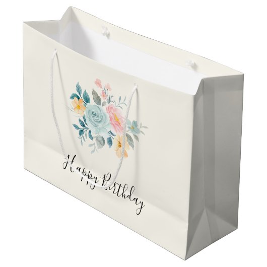 Stijlroze en blauwe ventilator Bouquet Birthday Groot Cadeauzakje (Voorkant Gekanteld)