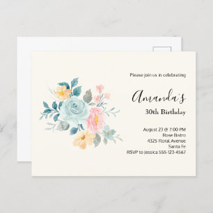 Stijlroze en blauwe ventilator Bouquet Birthday In Briefkaart