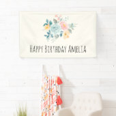 Stijlroze en blauwe ventilator Bouquet Birthday Spandoek (Insitu)