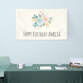 Stijlroze en blauwe ventilator Bouquet Birthday Spandoek (Beurs)