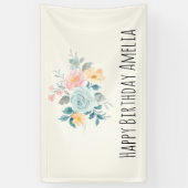 Stijlroze en blauwe ventilator Bouquet Birthday Spandoek (Verticaal)