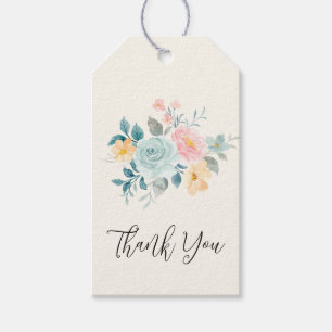 Stijlroze en blauwe ventilator Bouquet Cadeaulabel