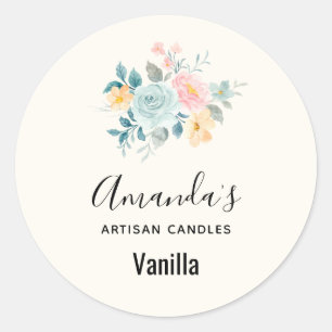 Stijlroze en blauwe ventilator Bouquet Candle Biz Ronde Sticker