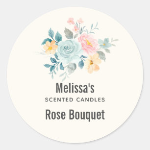 Stijlroze en blauwe ventilator Bouquet Candle Biz Ronde Sticker