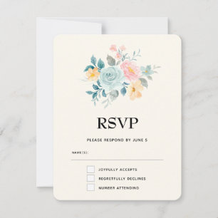 Stijlroze en blauwe ventilator Bouquet RSVP Kaartje