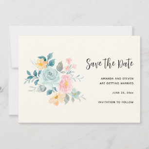 Stijlroze en blauwe ventilator Bouquet Save The Date
