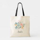 Stijlroze en blauwe ventilator Bouquet Tote Bag (Achterkant)