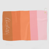Stijlroze Oranje Abstracte Stripes Script-naam Golfhanddoek (Horizontaal)