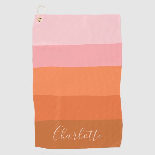 Stijlroze Oranje Abstracte Stripes Script-naam Golfhanddoek (Voorkant)