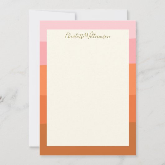 Stijlroze Oranje Abstracte Stripes Script-naam Notitiekaartje (Voorkant)