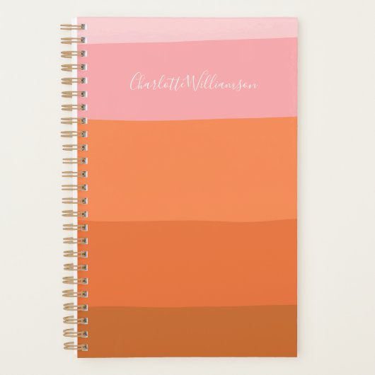 Stijlroze Oranje Abstracte Stripes Script-naam Planner (Voorkant)