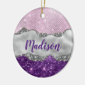 Stijlroze Paarse glittery Silvic-monogram Keramisch Ornament (Links)