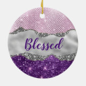 Stijlroze Paarse glittery Silvic-monogram Keramisch Ornament (Achterkant)